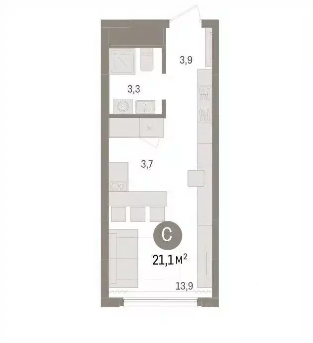 Студия Омская область, Омск ул. Б.Г. Шаронова, 9 (21.1 м) - Фото 2