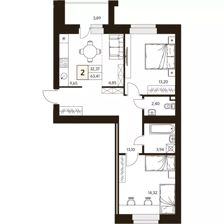 2-комнатная квартира: Уфа, улица Ахметова, 296/2 (63.8 м) - Фото 1