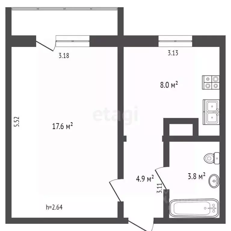 1-к кв. Ямало-Ненецкий АО, Ноябрьск ул. Ленина, 39 (33.7 м) - Фото 2