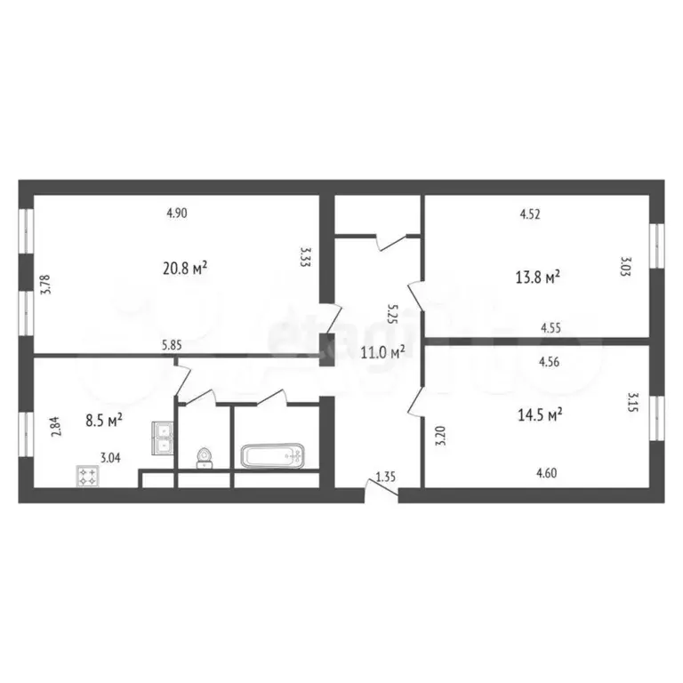 3-к. квартира, 75,6 м, 1/4 эт. - Фото 1