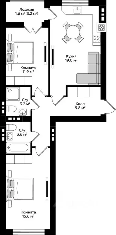 2-к кв. Калининградская область, Гурьевск Пражский жилой комплекс ... - Фото 1