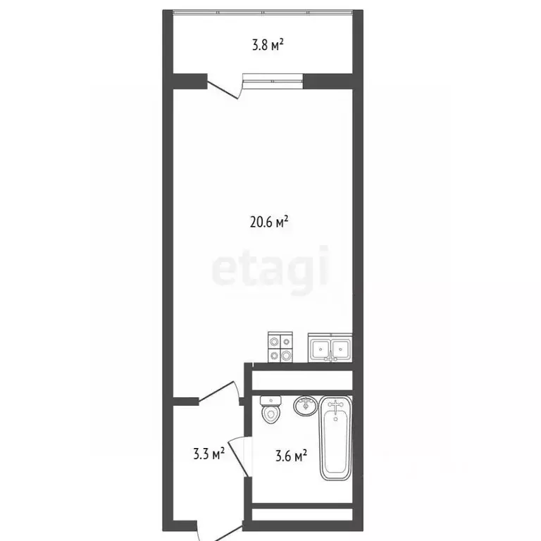 Студия Московская область, Мытищи ул. Академика Каргина, 23А (27.4 м) - Фото 2