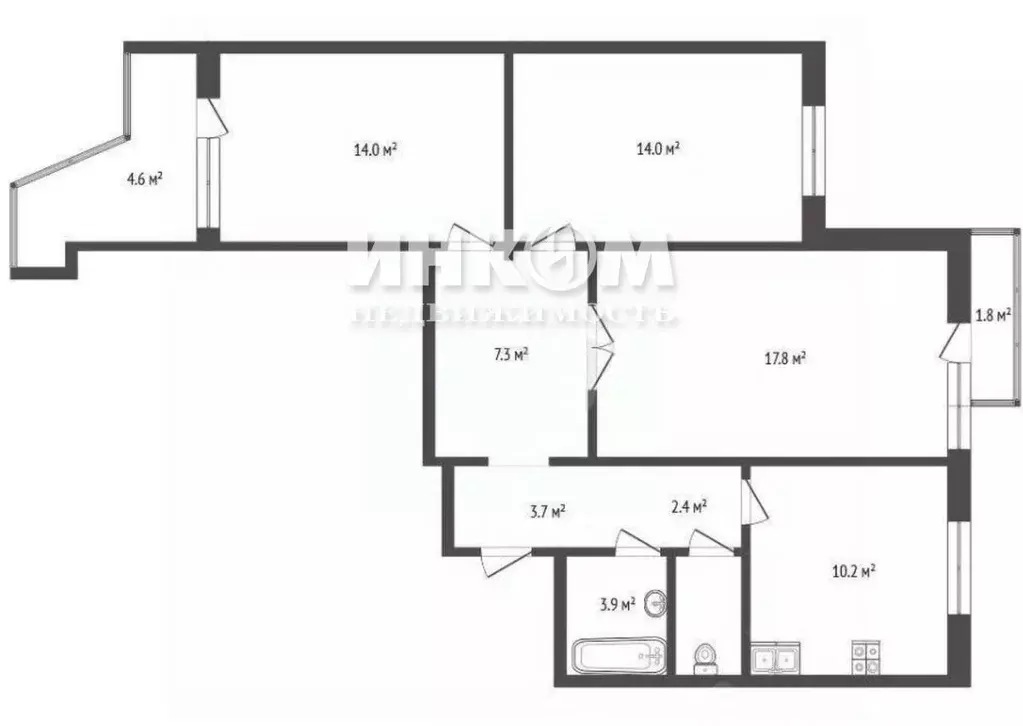 3-к кв. Москва Голубинская ул., 7К2 (75.0 м) - Фото 2