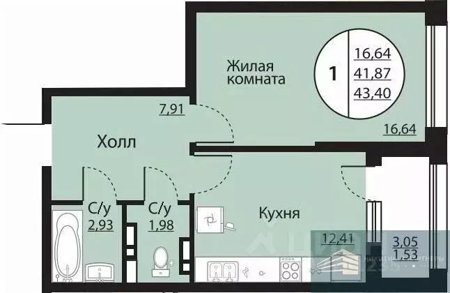 1-к кв. Воронежская область, Воронеж Московский просп., 138 (43.4 м) - Фото 0