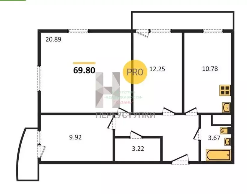 3-комнатная квартира: село Усады, Уютная улица, 6 (71.38 м) - Фото 0