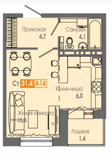 1-к. квартира, 32 м, 2/16 эт. - Фото 0