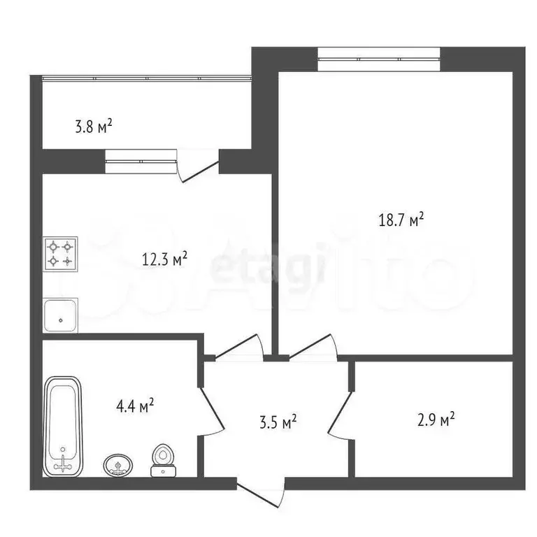 1-к. квартира, 42,1 м, 19/20 эт. - Фото 1