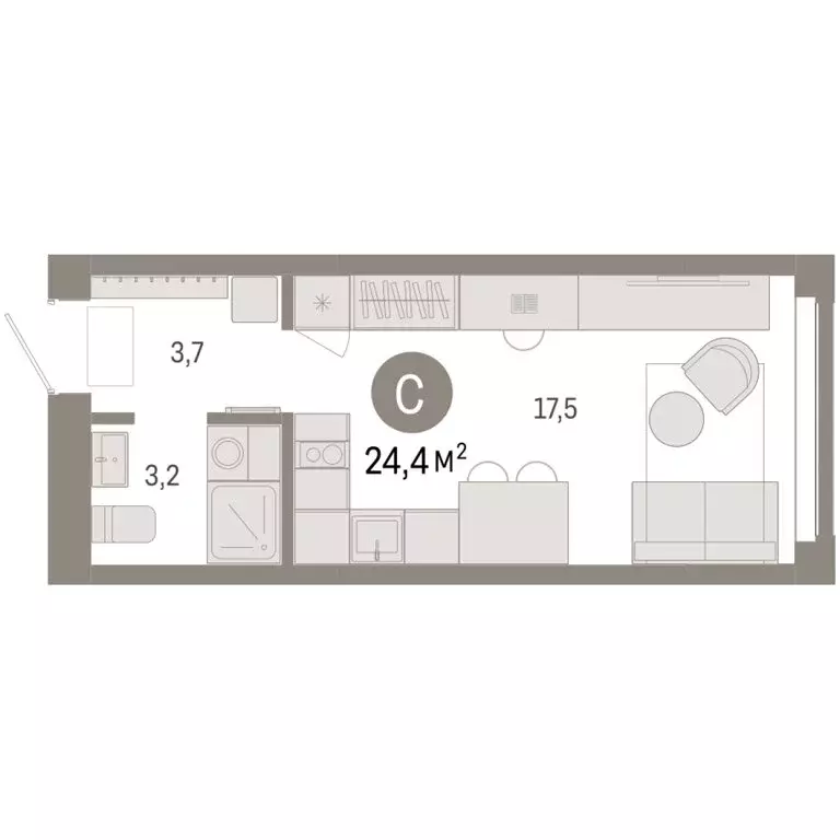 Квартира-студия: Новосибирск, Большевистская улица, 66 (24.37 м) - Фото 2