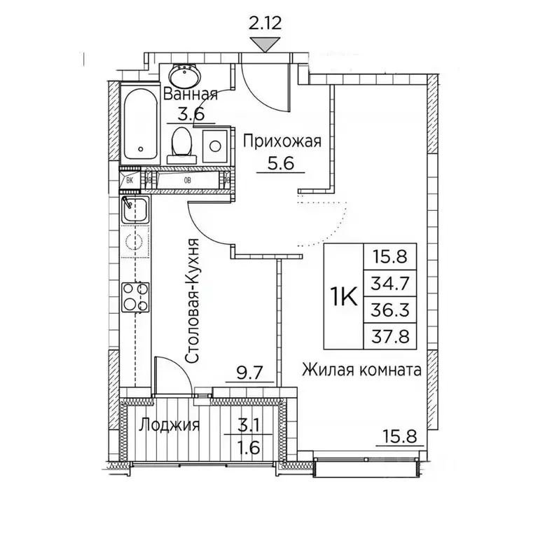 1-к кв. Приморский край, Владивосток ул. Расула Гамзатова, 7к2 (37.8 ... - Фото 0