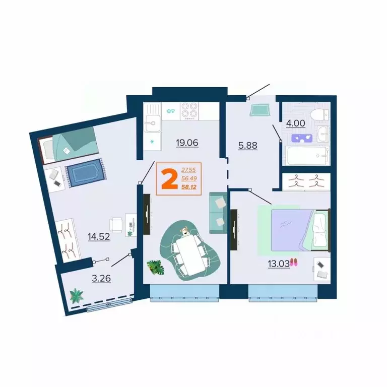 2-к кв. Брянская область, Брянск Московский мкр, Микрорайон Акватория ... - Фото 1