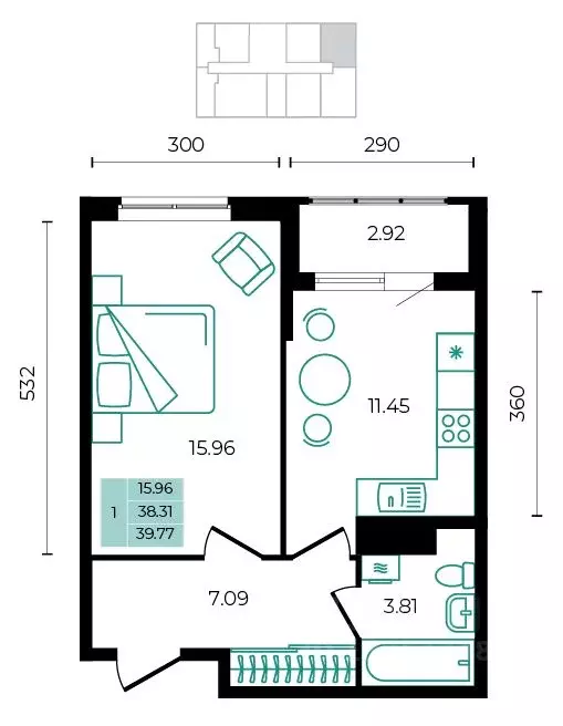 1-к кв. Адыгея, Майкопский район, пос. Тульский  (39.77 м) - Фото 1
