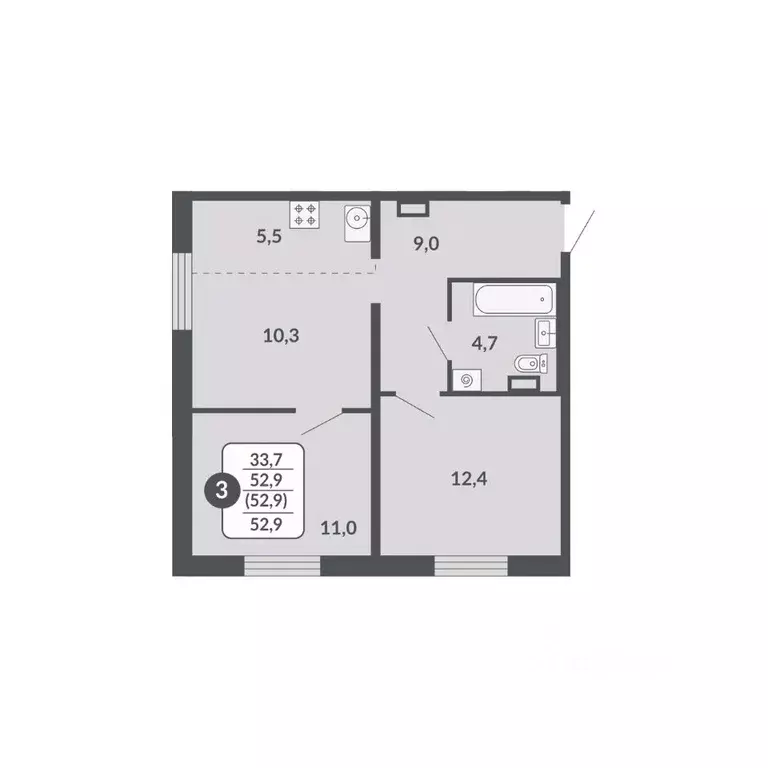 3-к кв. Кировская область, Киров Метро жилой комплекс (52.9 м) - Фото 0
