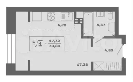 Квартира-студия, 30,8 м, 7/25 эт. - Фото 0