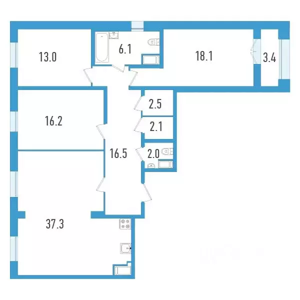 3-к кв. Санкт-Петербург ул. Типанова, 22 (115.5 м) - Фото 0
