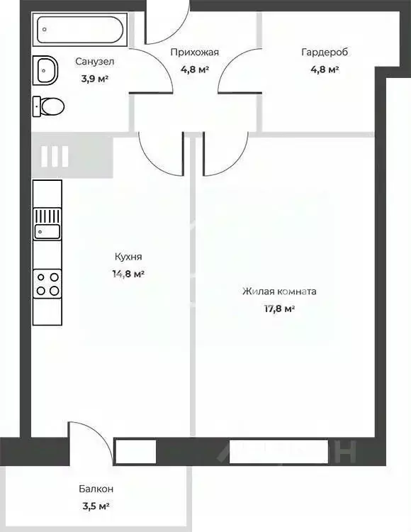 1-к кв. Самарская область, Самара Московское ш., 199 (47.2 м) - Фото 1
