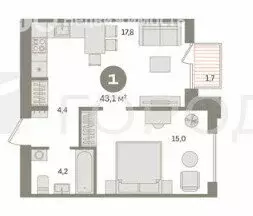 1-комнатная квартира: Краснообск, 3-й микрорайон, 1 (42.7 м) - Фото 1