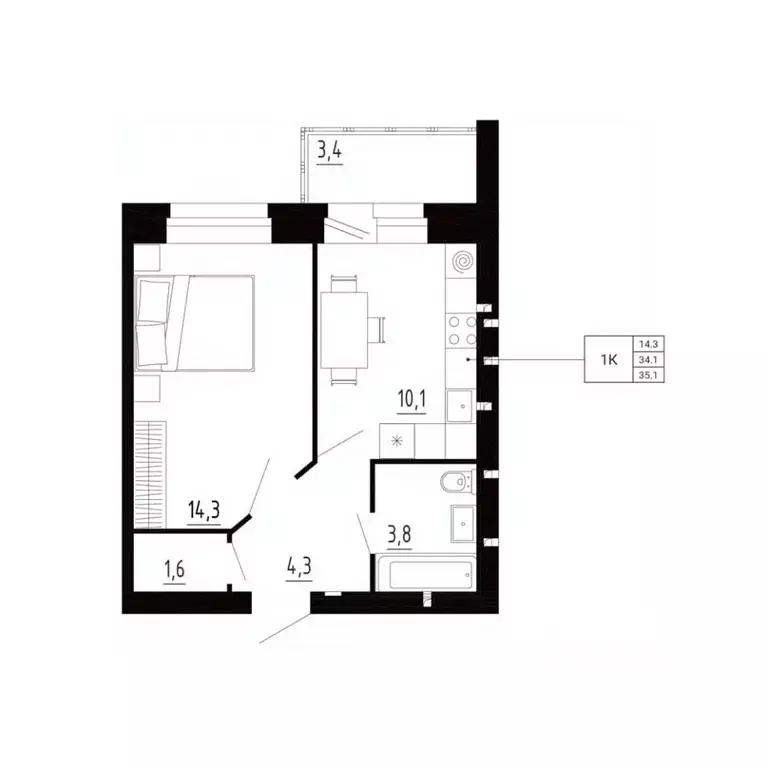 1-к кв. Орловская область, Орловский район, д. Образцово, Первый мкр  ... - Фото 1