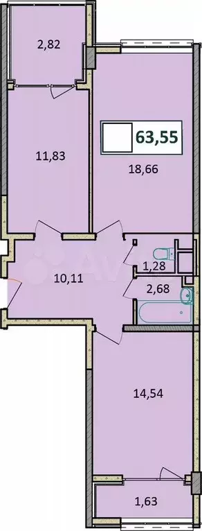 3-к. квартира, 63,6 м, 2/9 эт. - Фото 1