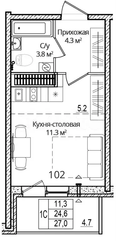 Квартира-студия, 27 м, 15/16 эт. - Фото 0