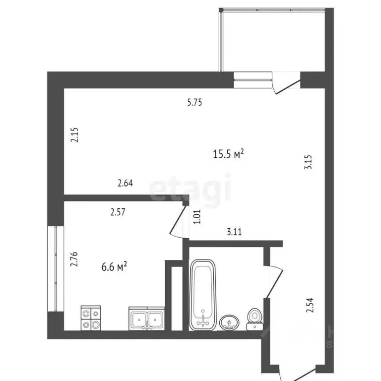 1-к кв. вологодская область, д. марфино ул. сосновая, 9 (28.3 м) - Фото 1