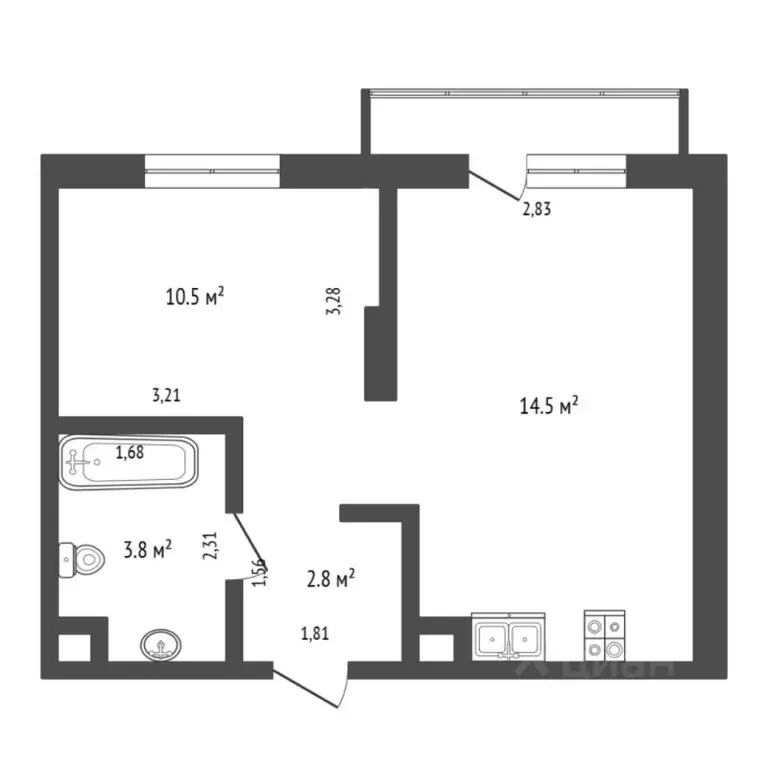 1-к кв. Тюменская область, Тюмень ДОК мкр, ул. Воронинская, 43 (32.0 ... - Фото 2