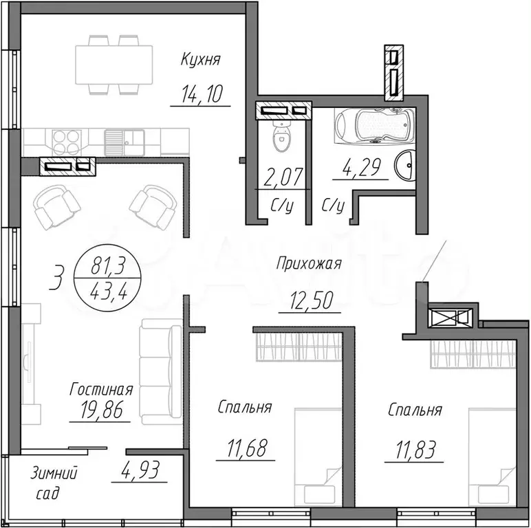 3-к. квартира, 81,3 м, 4/25 эт. - Фото 1