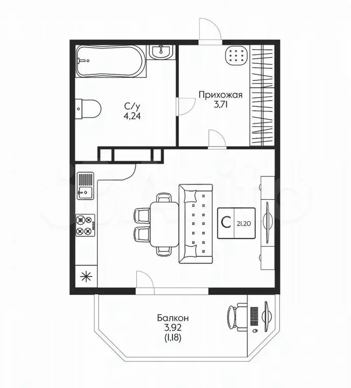 Квартира-студия, 16,7 м, 13/19 эт. - Фото 0