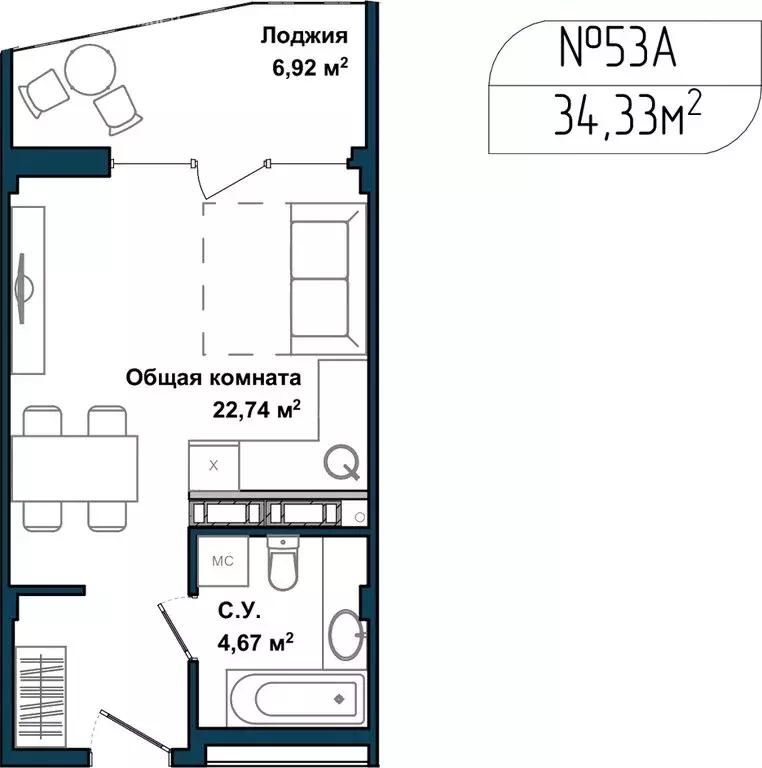 Квартира-студия: Севастополь, улица Лётчиков, 10к4 (33.6 м) - Фото 1