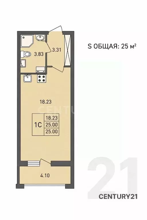 Студия Санкт-Петербург Новолитовская ул., 14 (25.0 м) - Фото 2