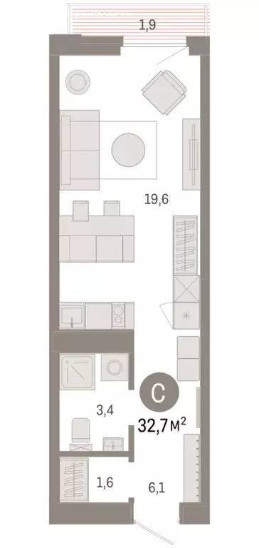 Квартира-студия: Тюмень, жилой комплекс Зарека (32.72 м) - Фото 1