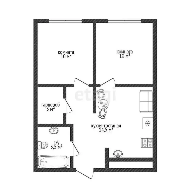 2-комнатная квартира: Краснодар, Тепличная улица, 62/1к6 (41 м) - Фото 0