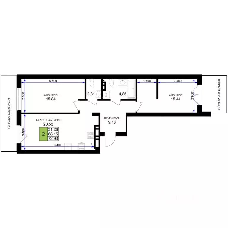 2-к кв. Калининградская область, Гурьевск Включи жилой комплекс (72.93 ... - Фото 1