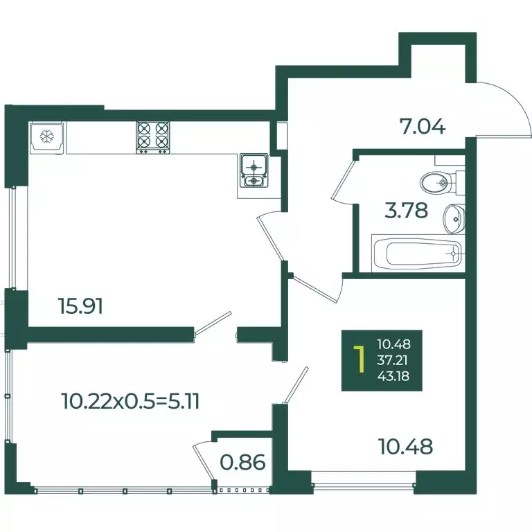 1-комнатная квартира: Краснодар, микрорайон Образцово (43.18 м) - Фото 1