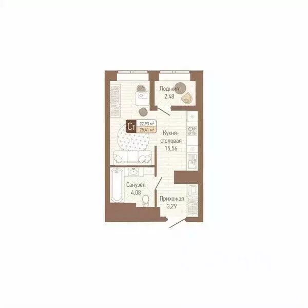 1-к кв. Тульская область, Тула Кулик жилой комплекс (24.17 м) - Фото 0