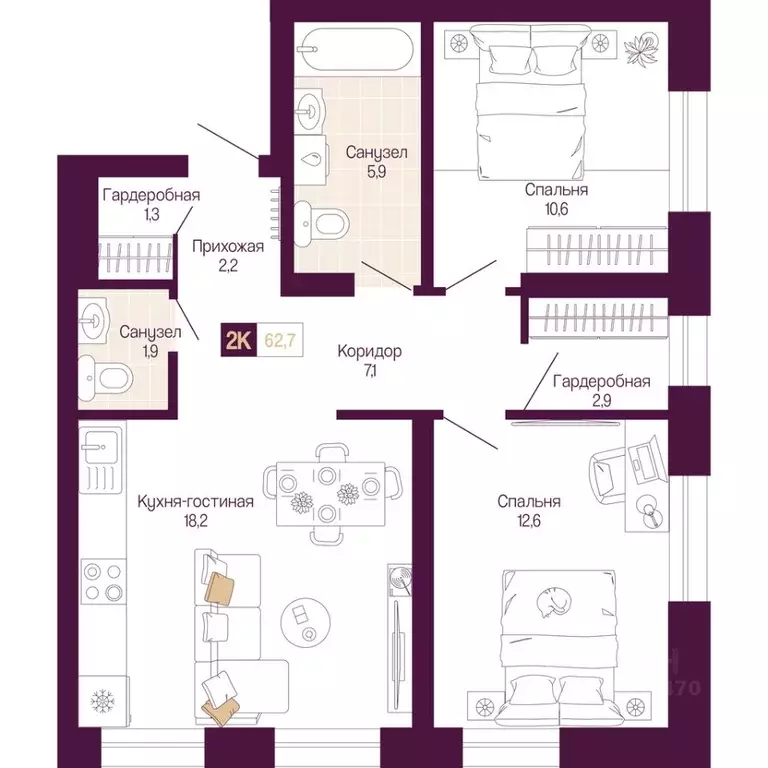2-к кв. Нижегородская область, Нижний Новгород ул. Тургенева (62.7 м) - Фото 1