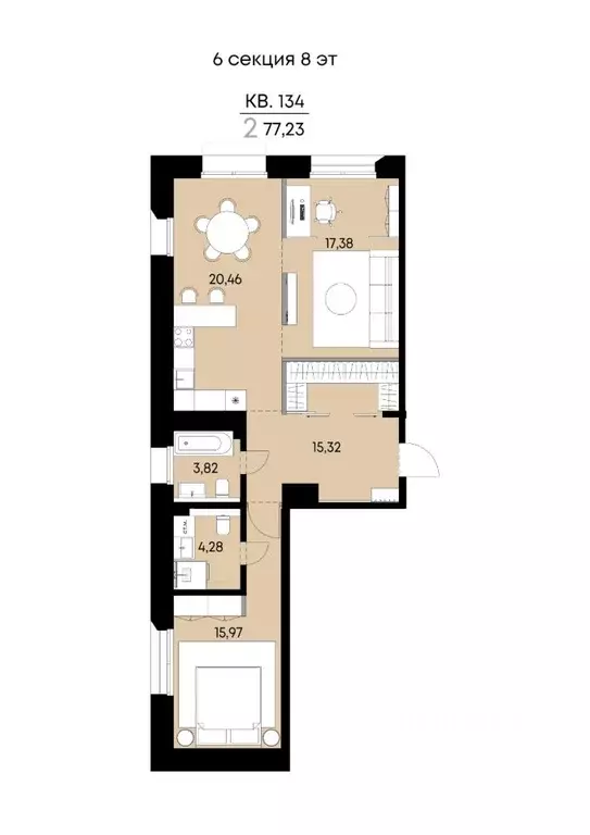 2-к кв. Иркутская область, Иркутск ул. Лебедева-Кумача, 19 (77.4 м) - Фото 1