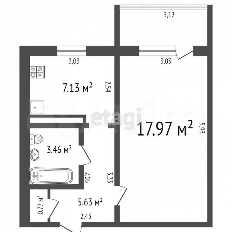 1-к. квартира, 30,5 м, 3/5 эт. - Фото 0