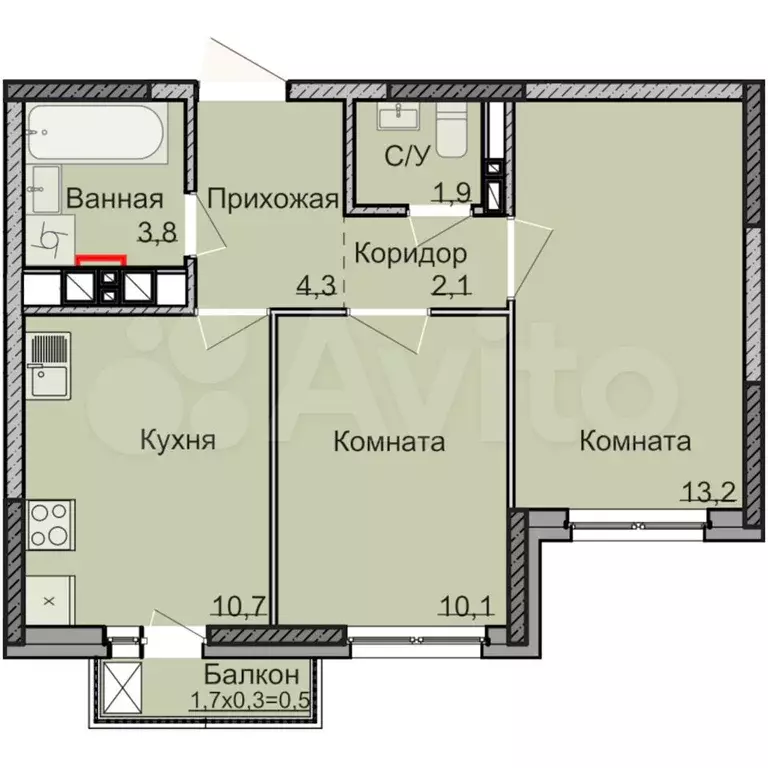 2-к. квартира, 46,1 м, 13/18 эт. - Фото 0