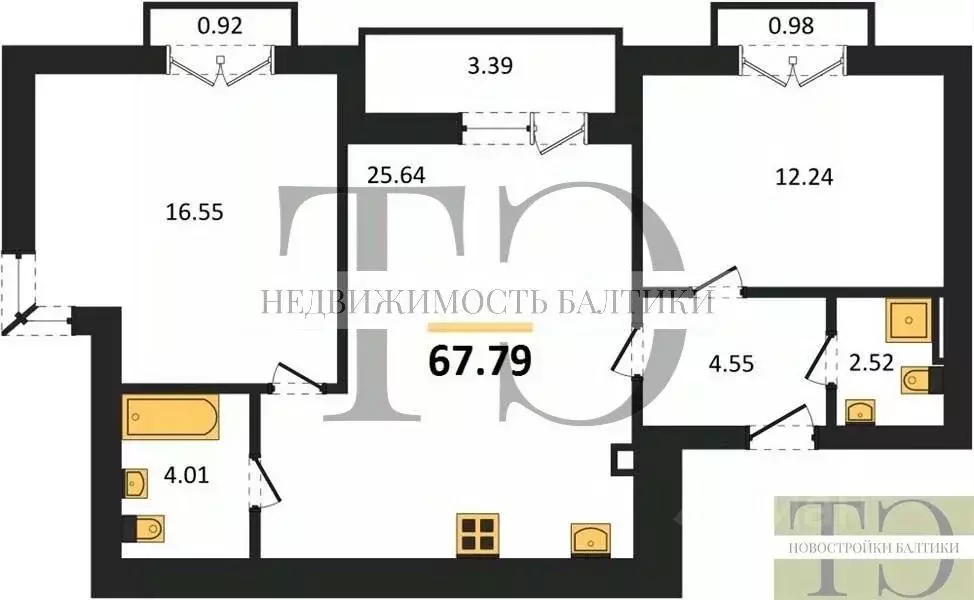 2-к кв. Калининградская область, Калининград Суздальская ул. (67.79 м) - Фото 0