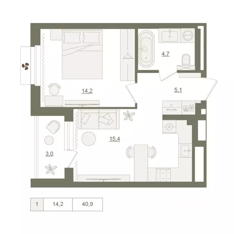 1-к кв. Башкортостан, Уфа Родина Парк жилой комплекс (40.9 м) - Фото 1