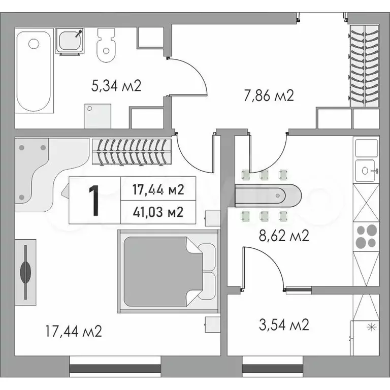 1-к. квартира, 41 м, 9/10 эт. - Фото 0