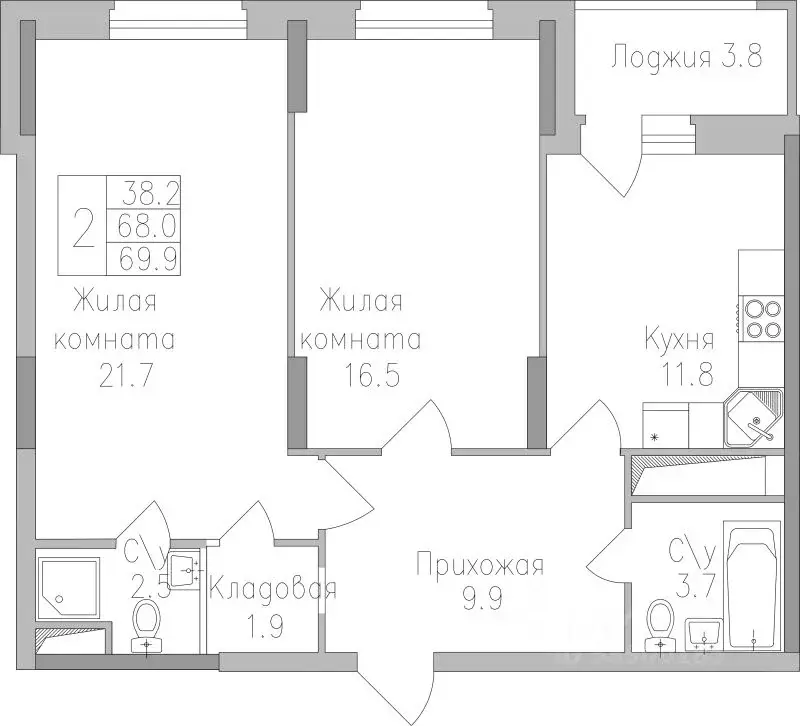 2-к кв. Липецкая область, Липецк ул. Тельмана, 120 (69.9 м) - Фото 0