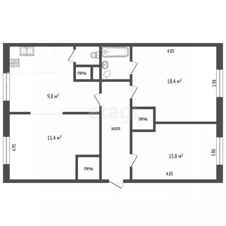3-к кв. Архангельская область, Архангельск ул. Выучейского, 66 (65.9 ... - Фото 2