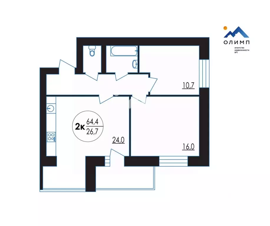 2-к кв. Вологодская область, Вологда ул. Возрождения, 26Б (65.0 м) - Фото 2