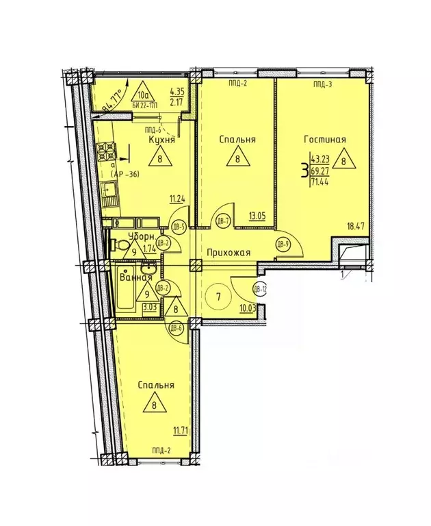 3-к кв. Пензенская область, Пенза ул. Генерала Глазунова, 11 (71.44 м) - Фото 1