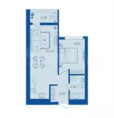 1-к. квартира, 40 м, 7/17 эт. - Фото 1