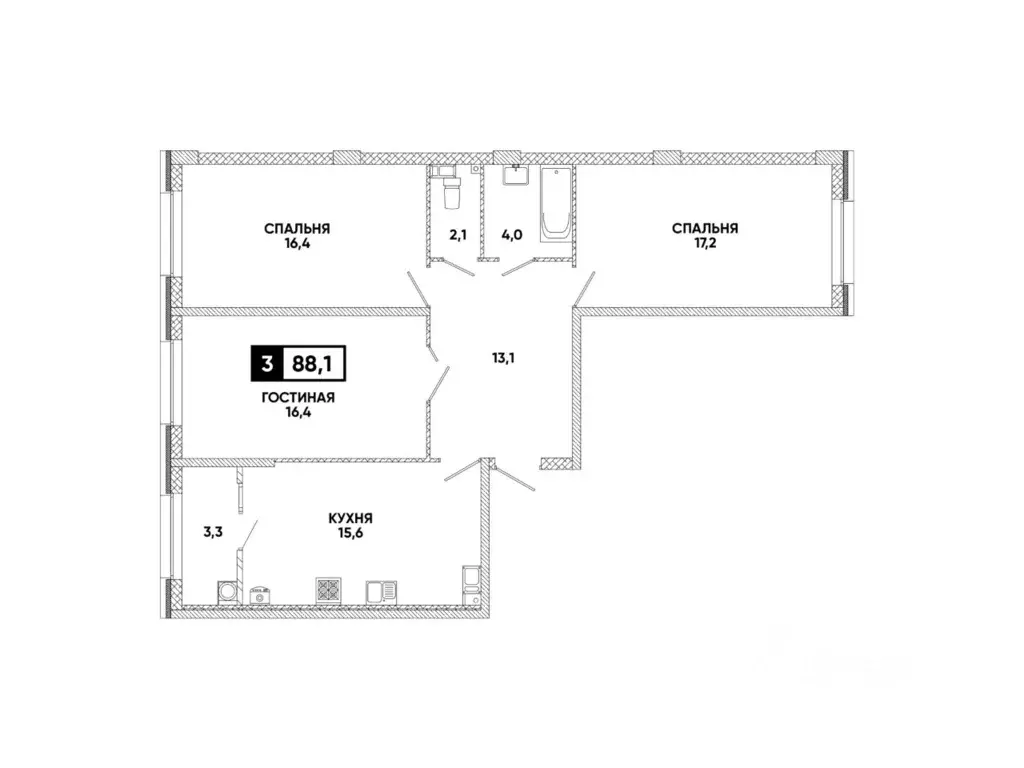 3-к кв. Ставропольский край, Ставрополь ул. Андрея Голуба, 12к8 (88.1 ... - Фото 2