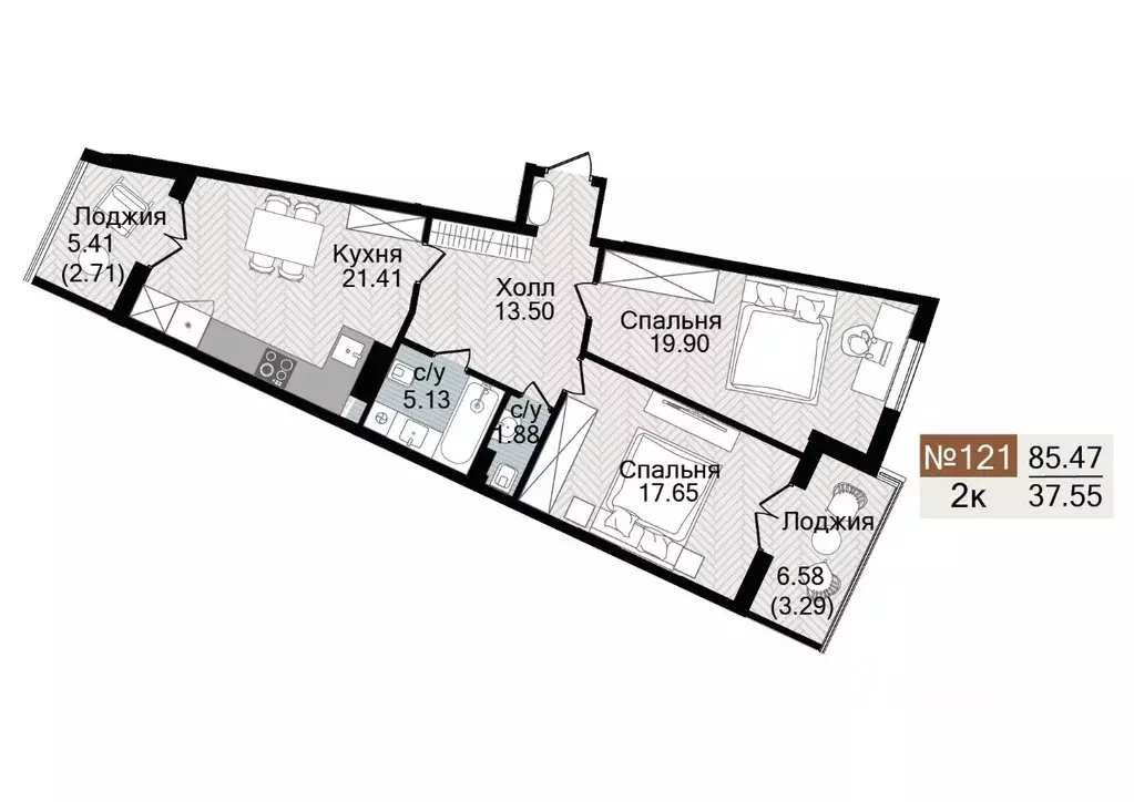 2-к кв. Калининградская область, Гурьевск  (85.47 м) - Фото 1