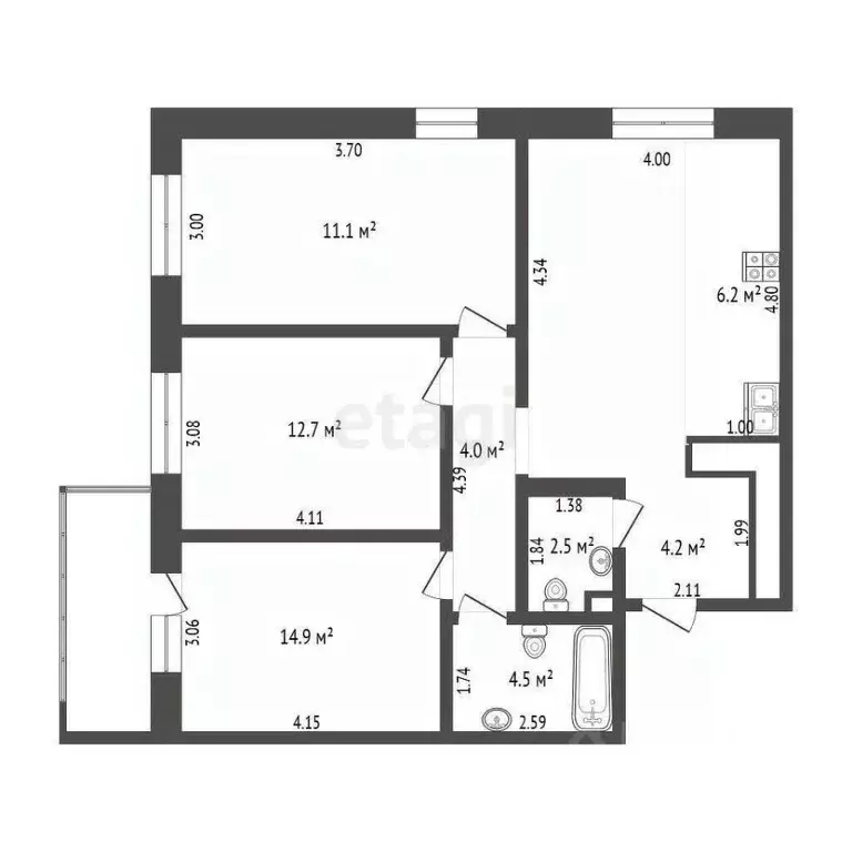 3-к кв. Тюменская область, Тюмень ул. Фармана Салманова, 16 (80.2 м) - Фото 2