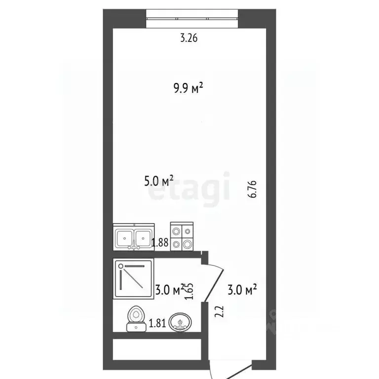 Студия Москва Внуковское поселение, ул. Анны Ахматовой, 11к3 (20.88 м) - Фото 2